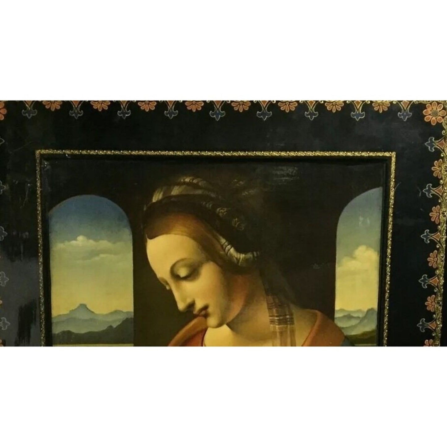 Antique Russian Art Palekh Madonna Litta Icon Lacquer Wood Inspired By Da Vinci