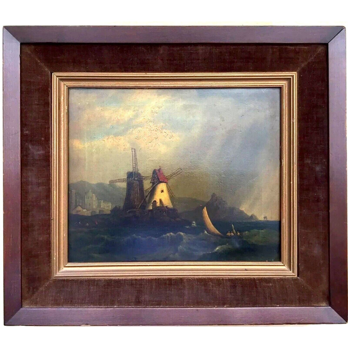 Dutch Antique Oil Painting Windmill Canvas Landscape Original 18 Century