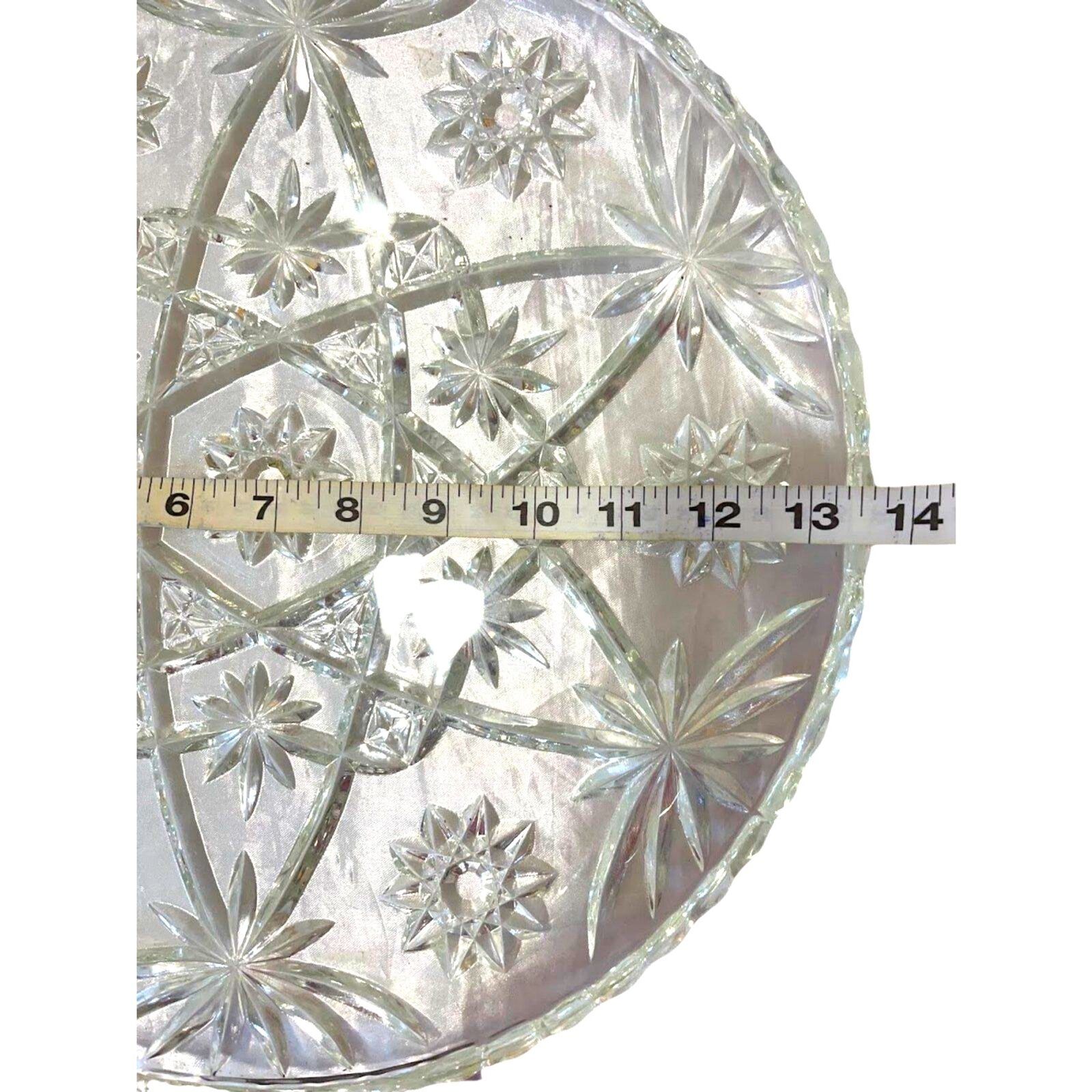 Vintage Serving Dish Platter Tray Crystal Glass Round Ornate Flower Serveware
