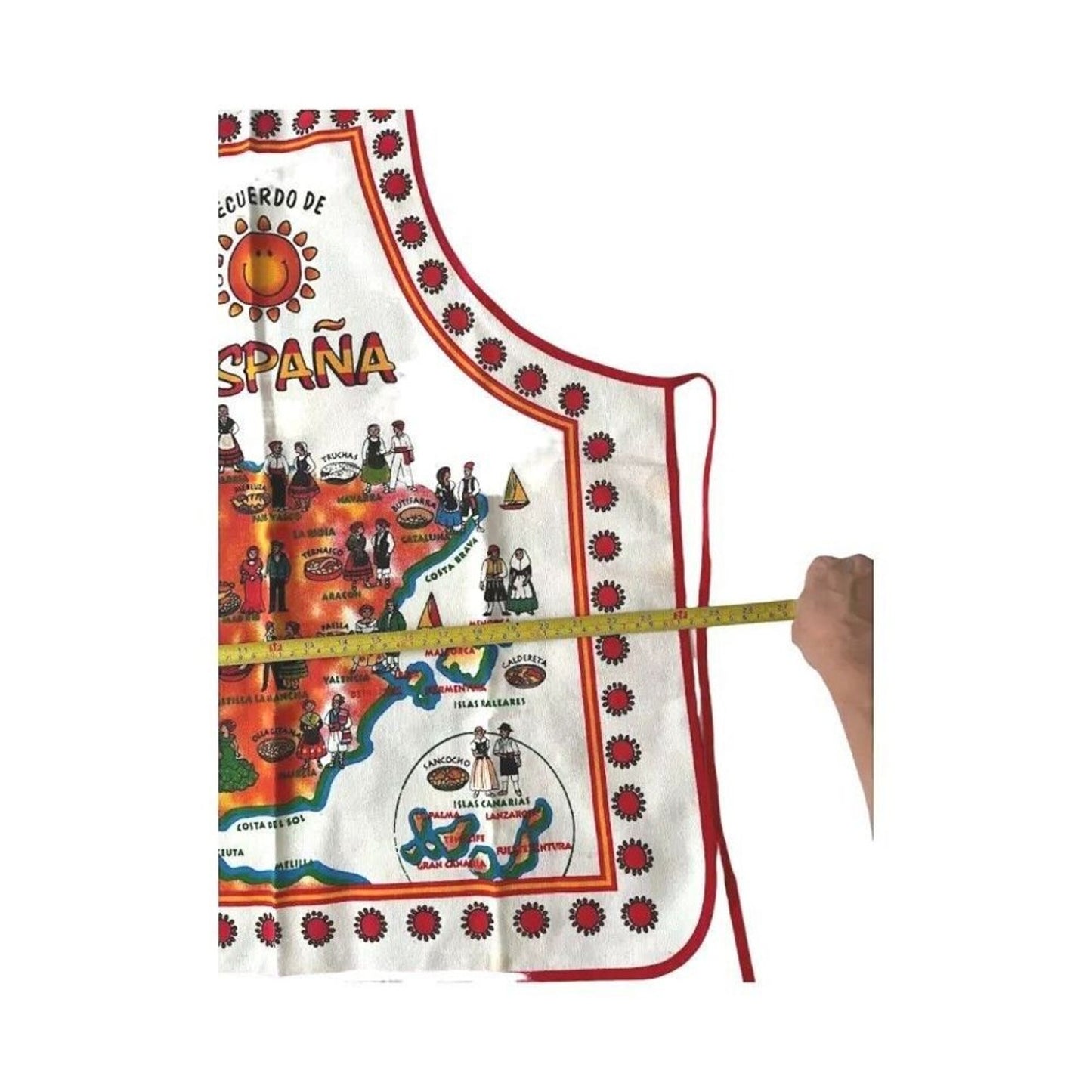 Vintage Full Apron Espana Map Of Spain White Red