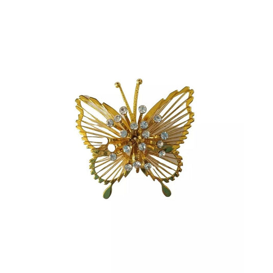 Vintage Women's Brooch Pin Rhinestones Gold Plated Butterfly Estate Jewelry