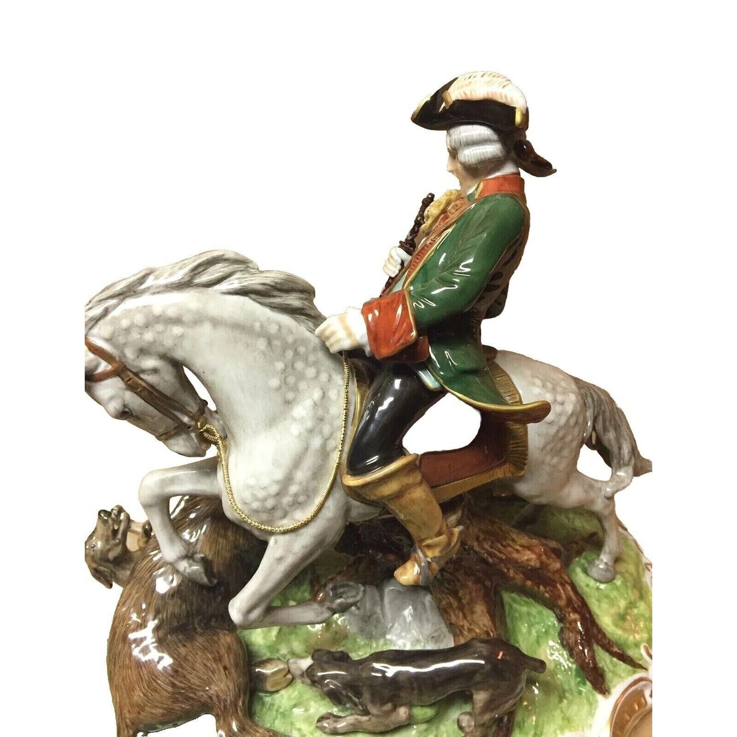 Unterweissbach Dresden Glazed Porcelain Hunter on Horse Figurine from Germany