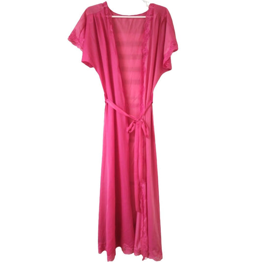 Pink lace trim maxi nightgown L