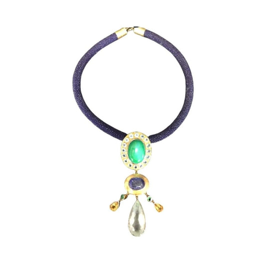 Women's Necklace Vintage Jadeite Tanzanite Aquamarine Stingray Sterling Silver