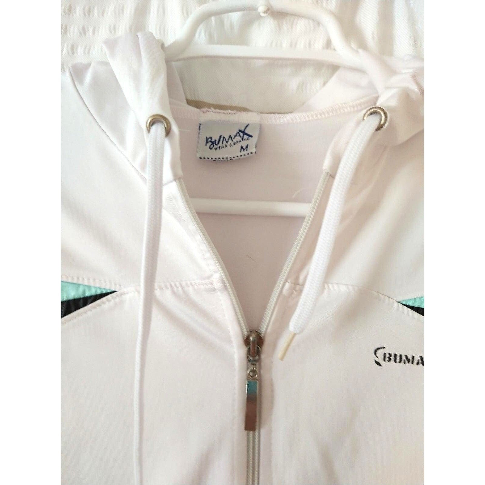 Bumax White Hooded Women's Athletic Zip up Hoodie Long Sleeve- Size M"
