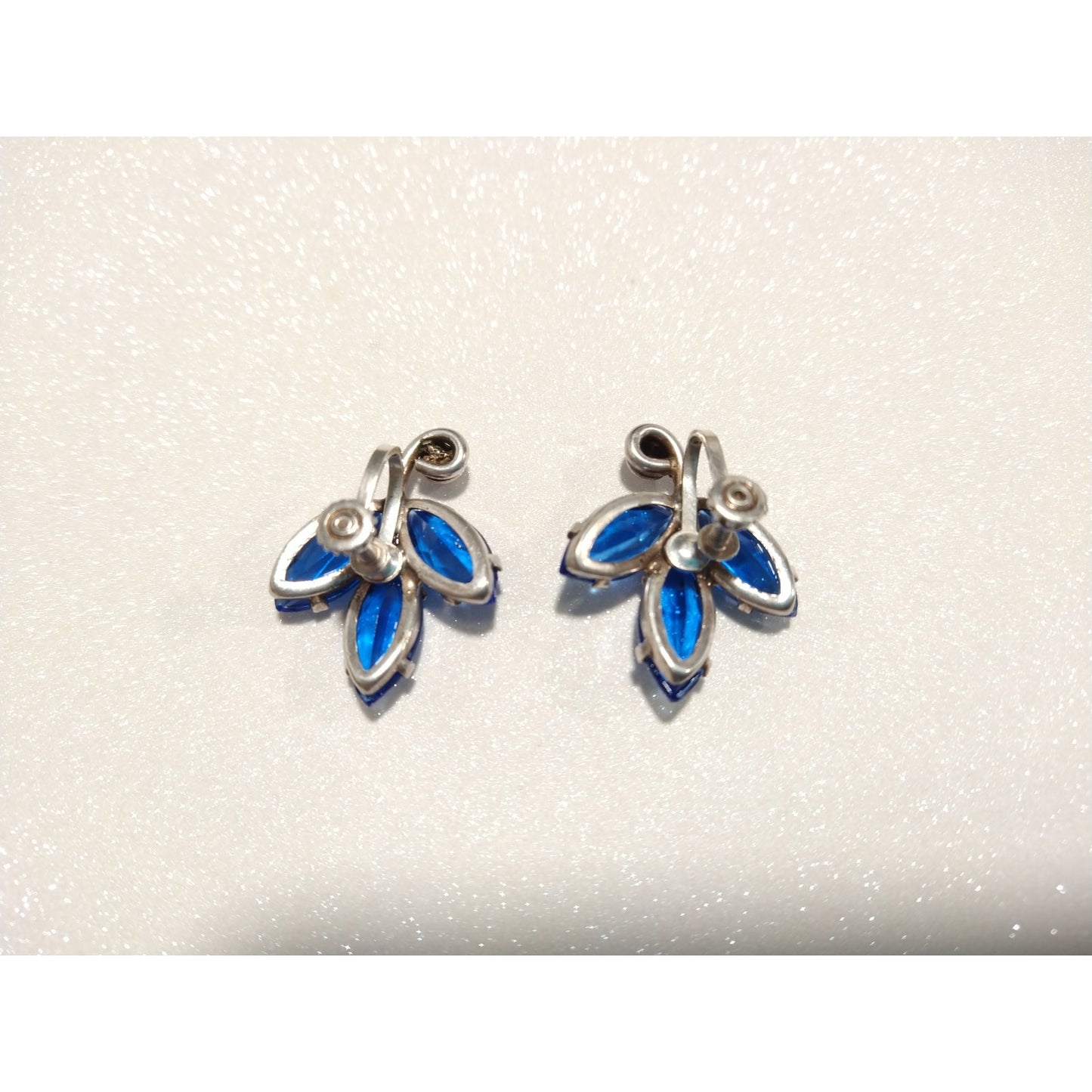 Vintage Blue Crystal Marquise Cut Solid Sterling Silver 925 Stud Earrings