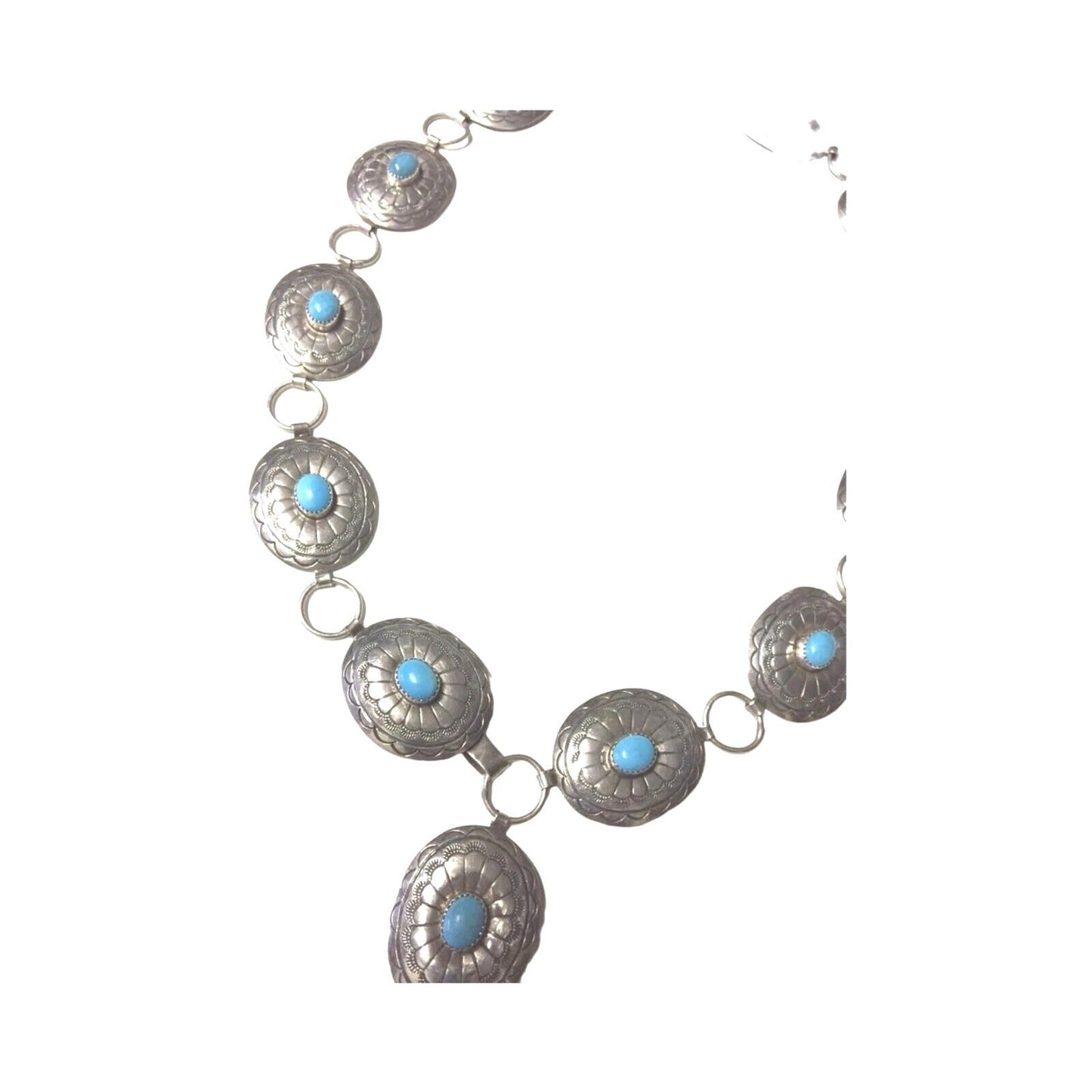 Belt Necklace Vintage Navajo Native Indian Oval Blue Turquoise Sterling Silver