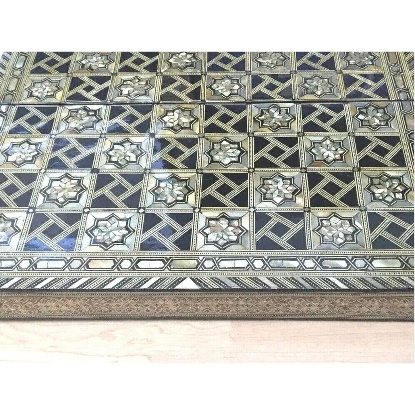 Vintage Black Beige Abalone Mother Of Pearl Inlayed Backgammon Chessboard