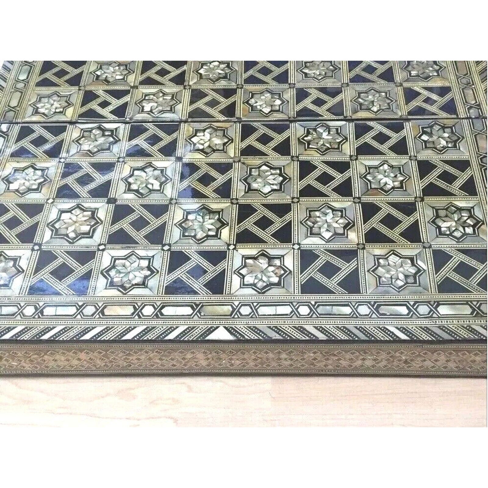 Vintage Black Beige Abalone Mother Of Pearl Inlayed Backgammon Chessboard