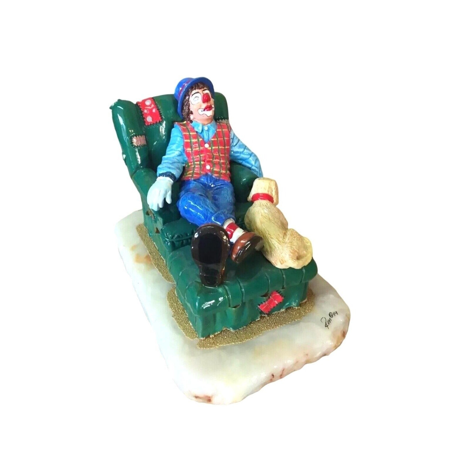 Ron Lee 'Dreaming' Clown Figurine Sculpture – Enamel Bronze with Green Chair '99