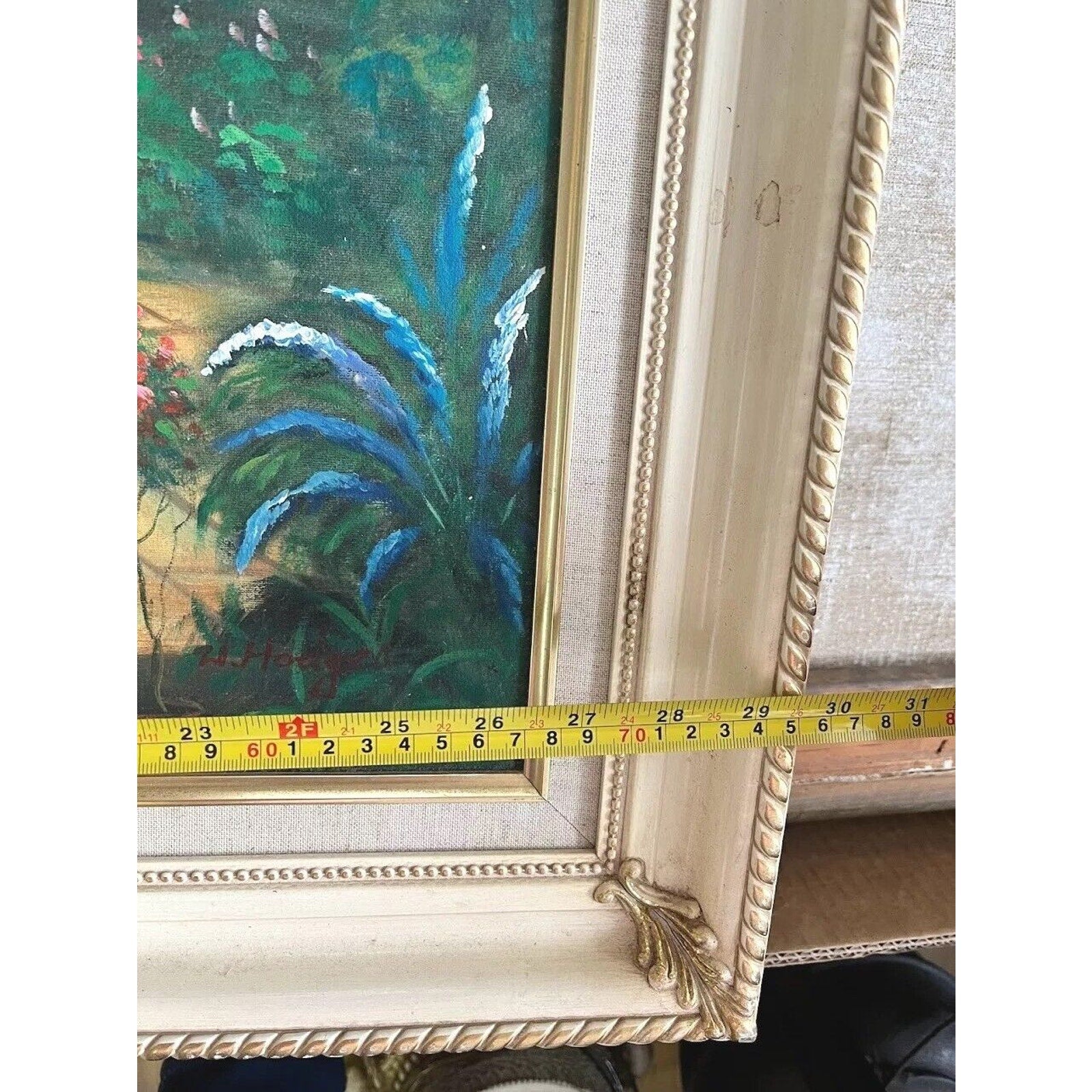 Original W. Hodges Painting Oil On Canvas Garden Colorful Flowers Signed Framed