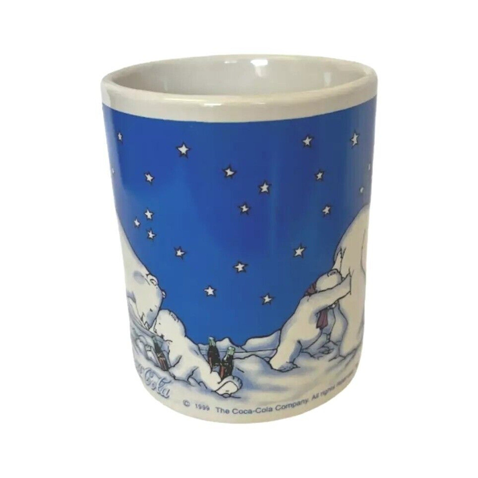 Vintage 1996 Coca Cola Polar Bear Blue Coffee Mug Gibson Collectible Official