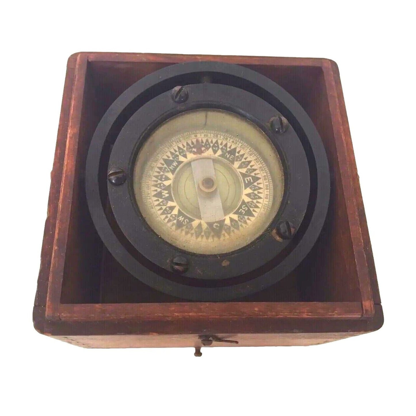 Antique Compass Usa Ship Maritime Nautical Wood Bronze Enamel