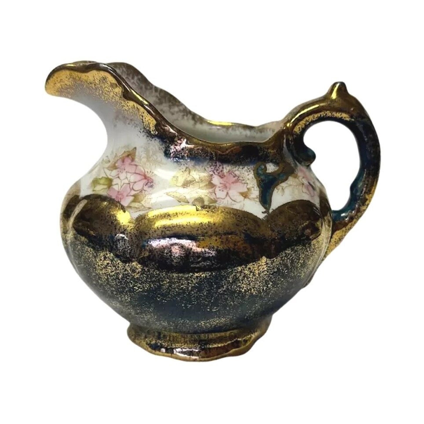 Vintage Warwick China Fine Porcelain Water Pitcher Navy Blue Gold Accents