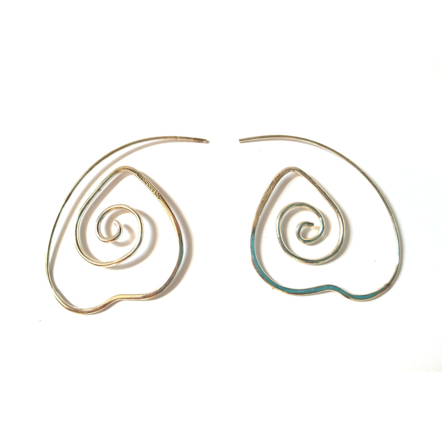 HOB Mexico Signed Spiral Hearts Hoop Earrings Sterling Silver 925