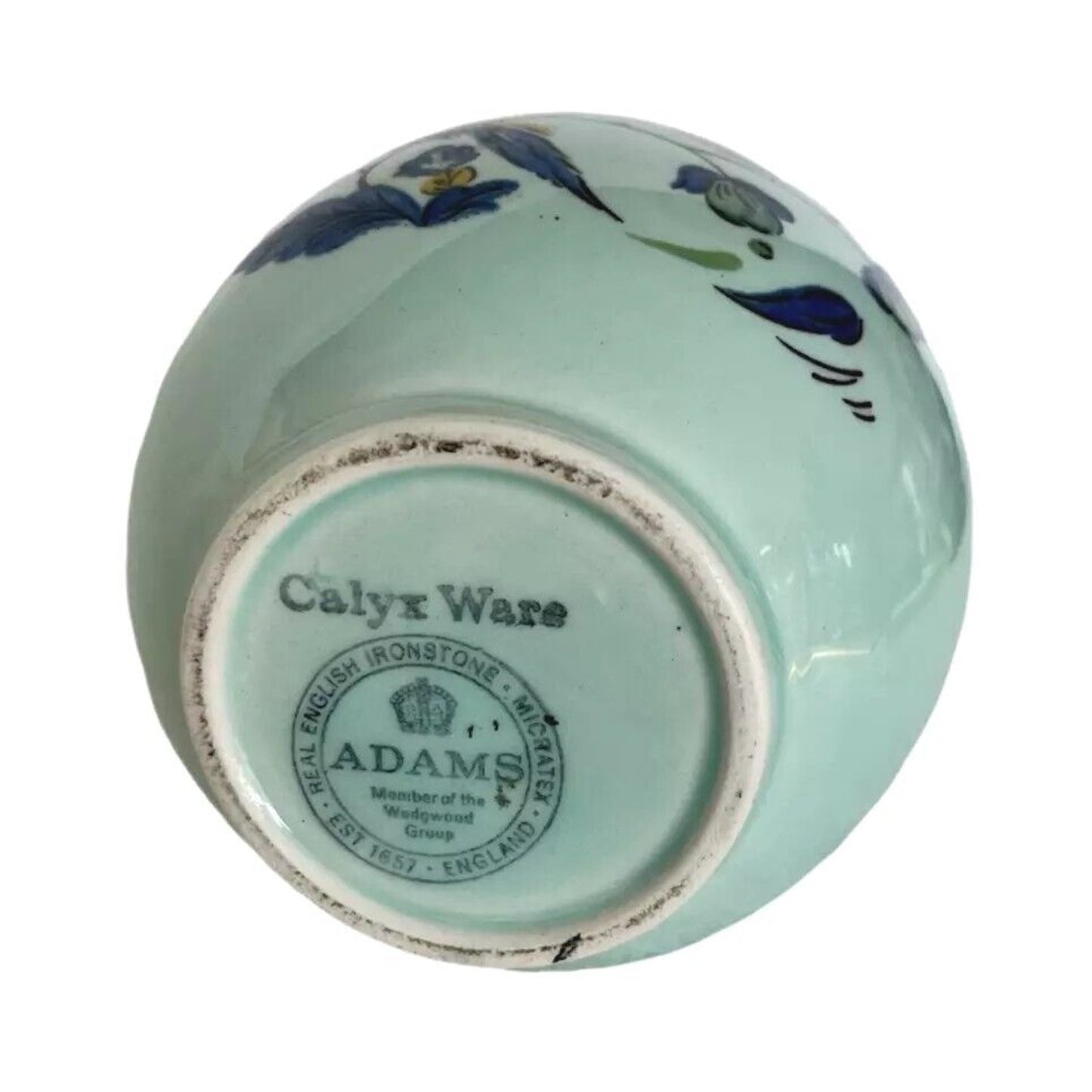 Adams Calyx Ware Sugar Bowl w/ Lid Blue Fine Porcelain Bird England 5"H 4"W