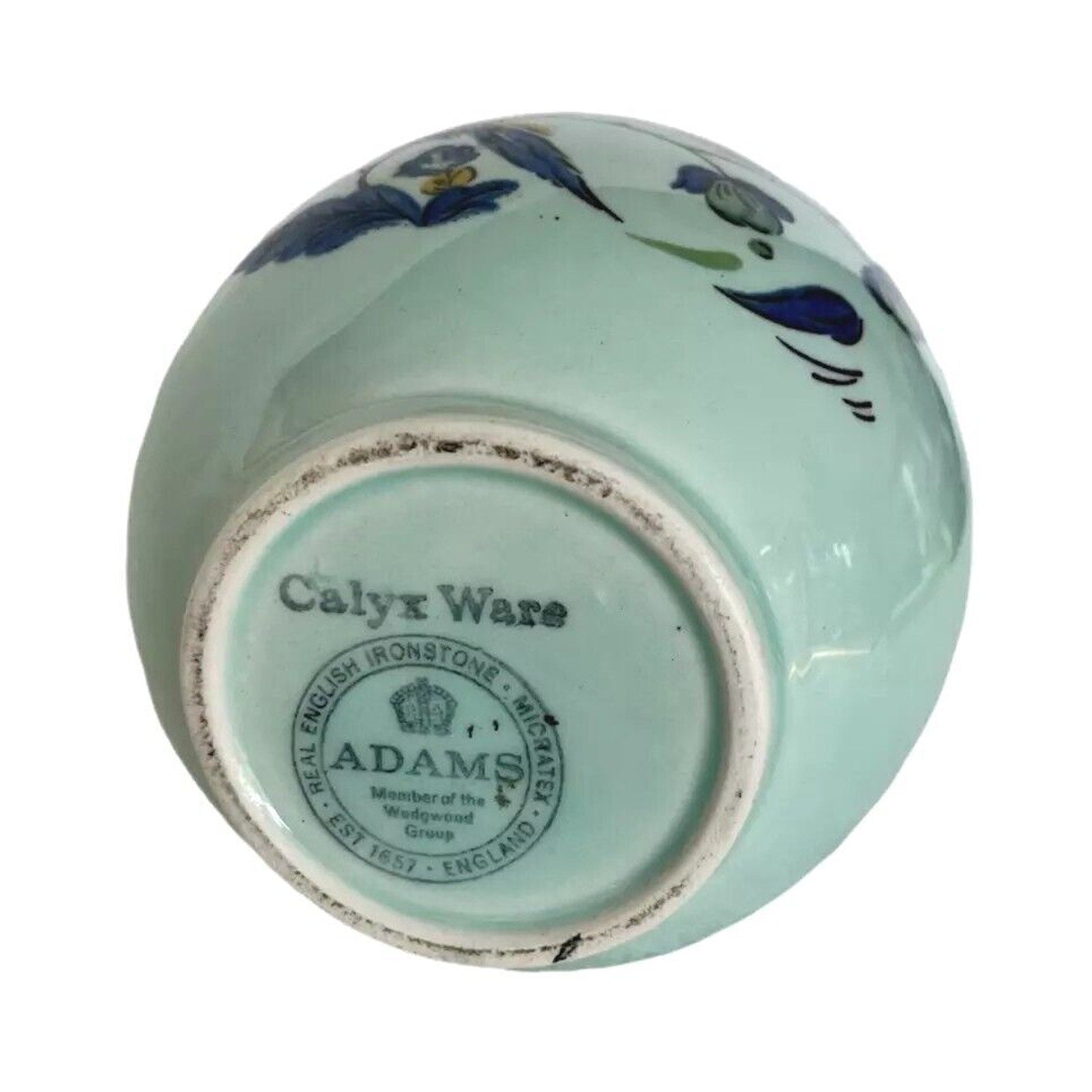 Adams Calyx Ware Sugar Bowl w/ Lid Blue Fine Porcelain Bird England 5"H 4"W