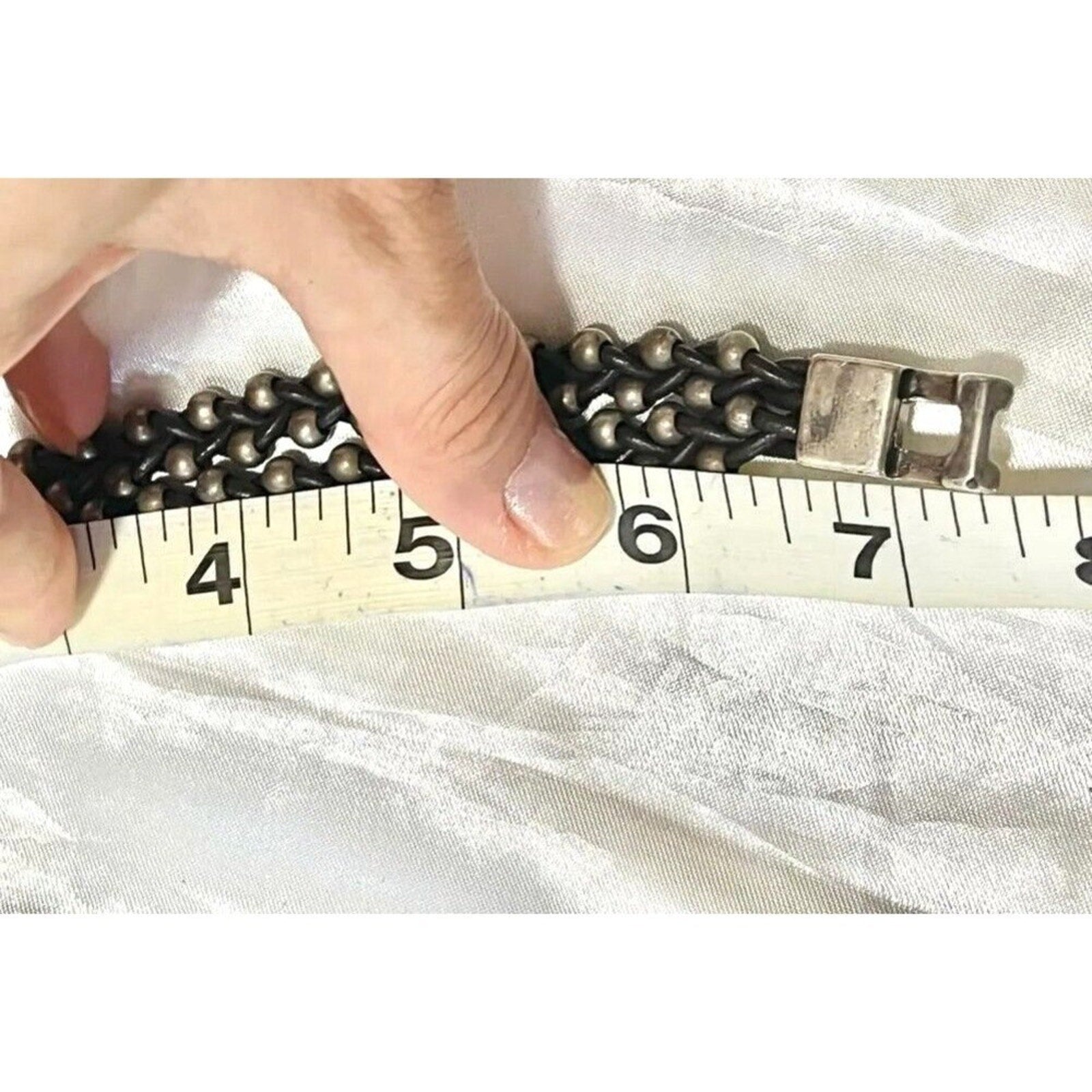 Uno De 50 Silver Beaded Bracelet Unisex Men's Women's Double Dark Brown Leather