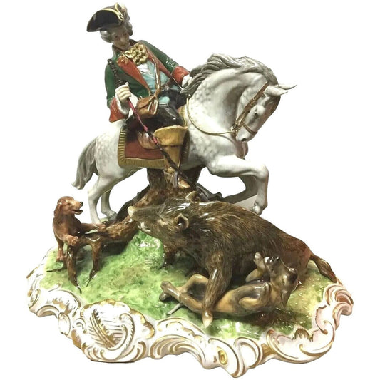 Unterweissbach Dresden Glazed Porcelain Hunter on Horse Figurine from Germany