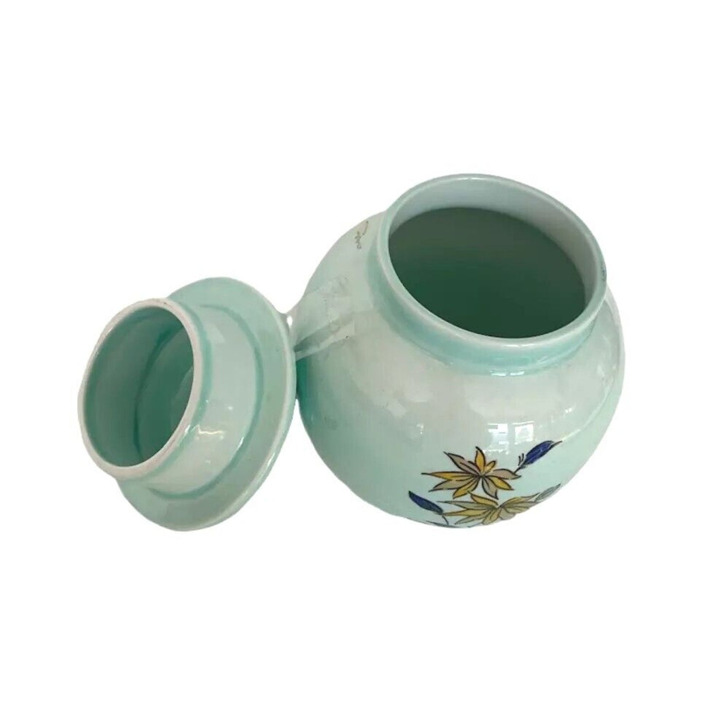 Adams Calyx Ware Sugar Bowl w/ Lid Blue Fine Porcelain Bird England 5"H 4"W