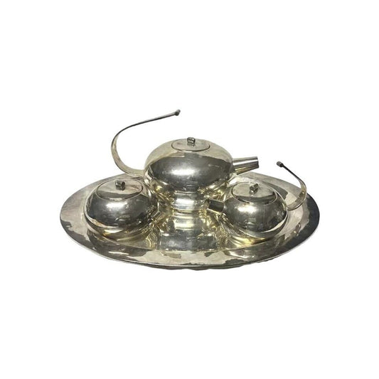 Arte Plata Art Deco Era 4 Piece Silverplate Tea Set Teapot Tray Creamer Sugar