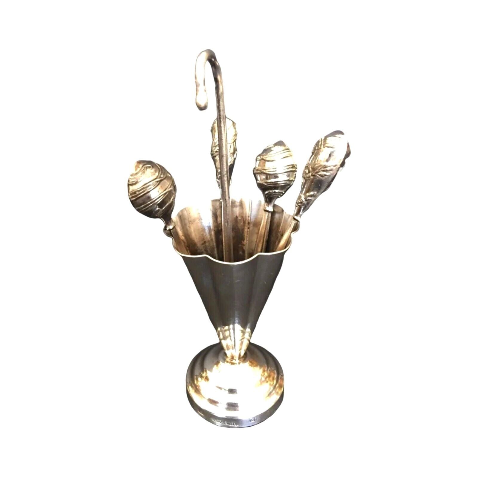 Antique Hazorfim Israel Umbrella 4 Toothpicks Holder Sterling Silver Judaica
