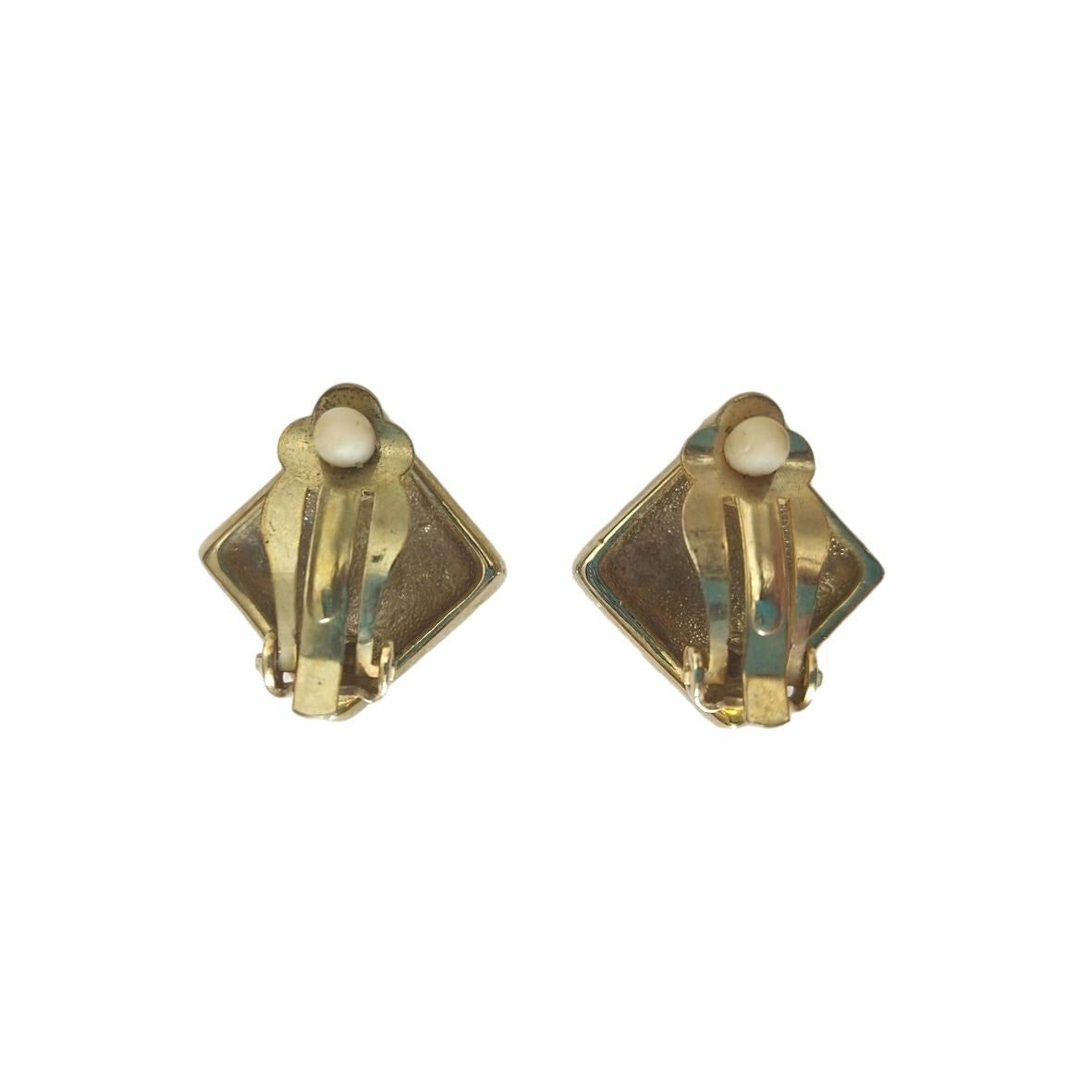 Vintage Women's Earrings Gold Plated Rhinestones Square Clip On Estate Jewelry