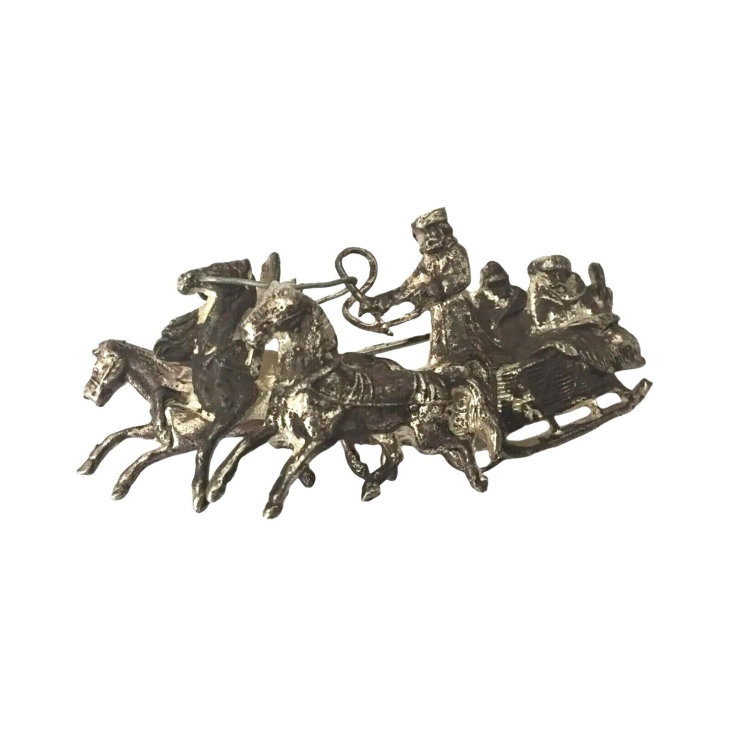 Brooch Imperial Troika Antique 84 Silver Jewelry 1800s 3horses Sleigh