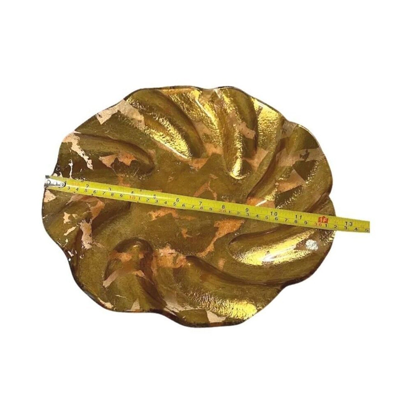Vintage Glass Round Twisted 13" Serving Plate Gold Tone