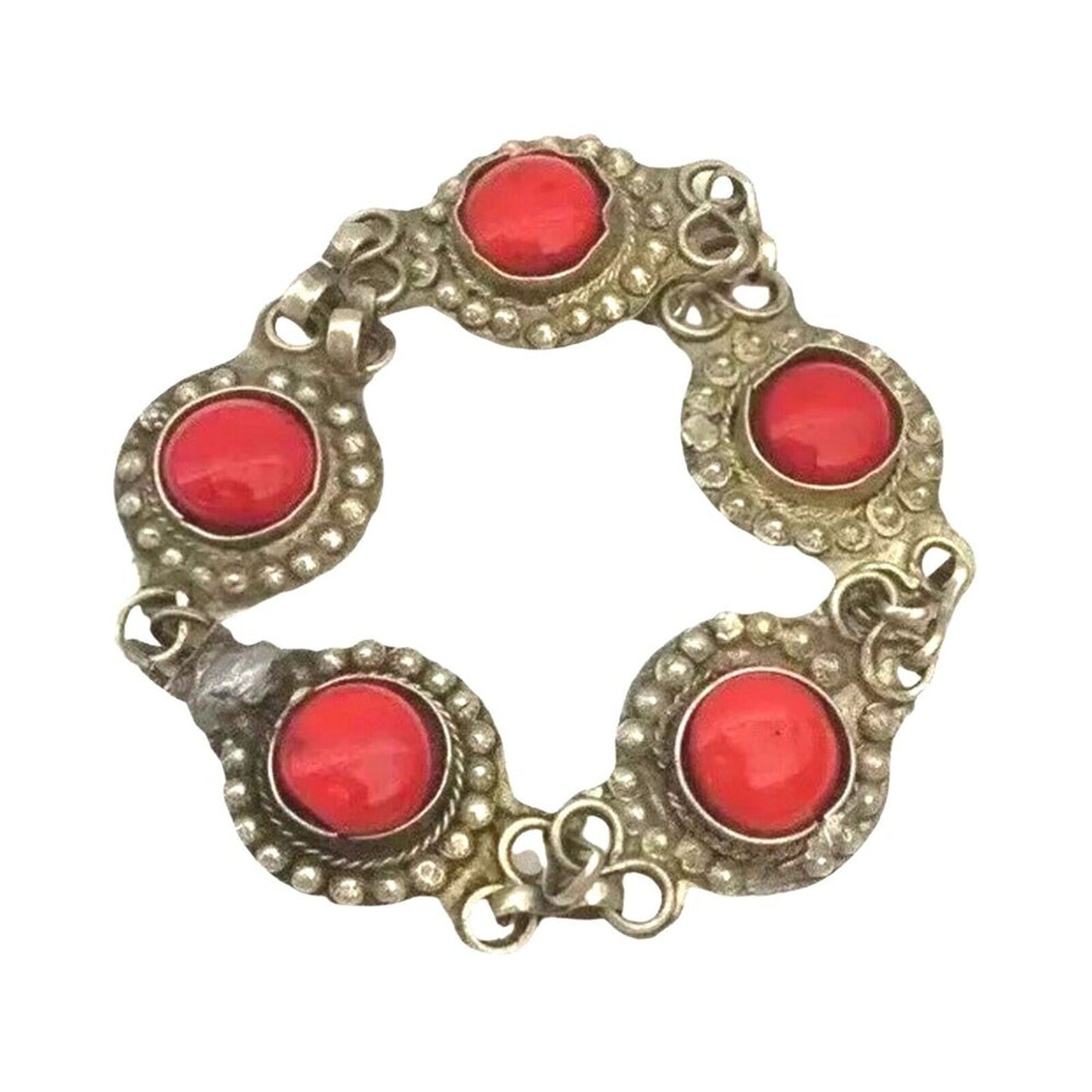 Antique Byzantine Serbian Bracelet Gold On Silver Round Red Coral