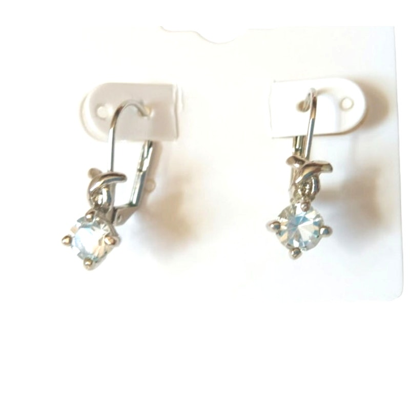 Vintage Round Cut Rhinestones Small Dangle Earrings Silver Plated Lever Back