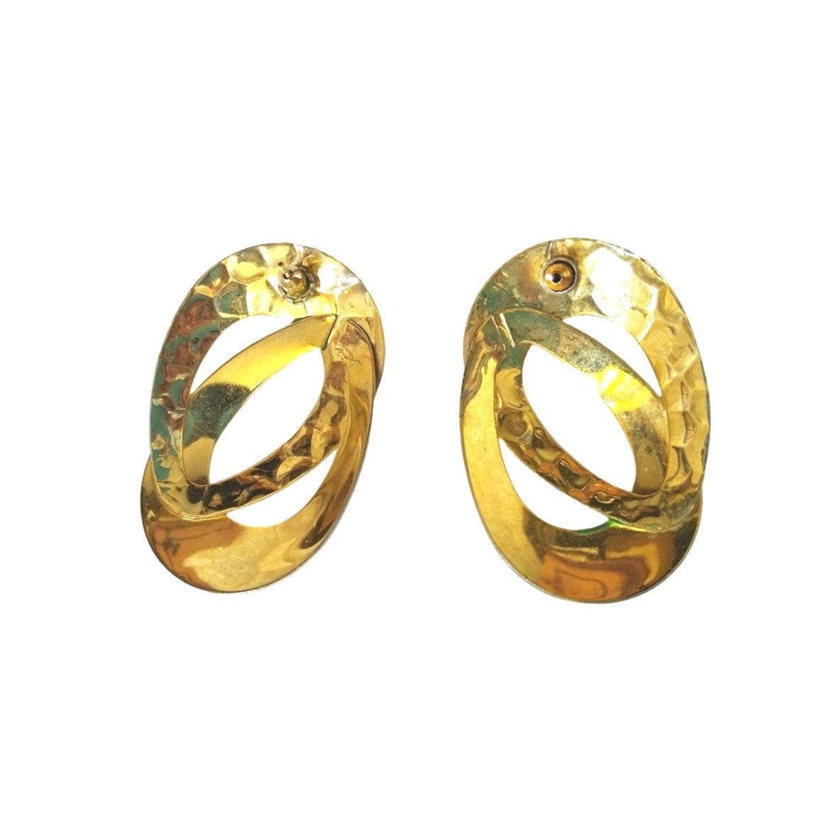 Vintage 80s Swirl Green Enamel Yellow Gold Plated Dangle Earrings Post Screw