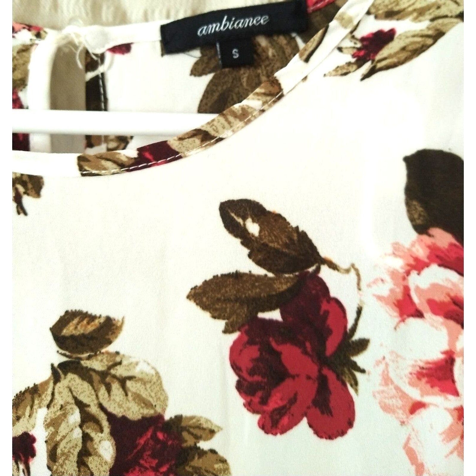 Ambiance white red Floral roses long bell sleeve women's blouse S