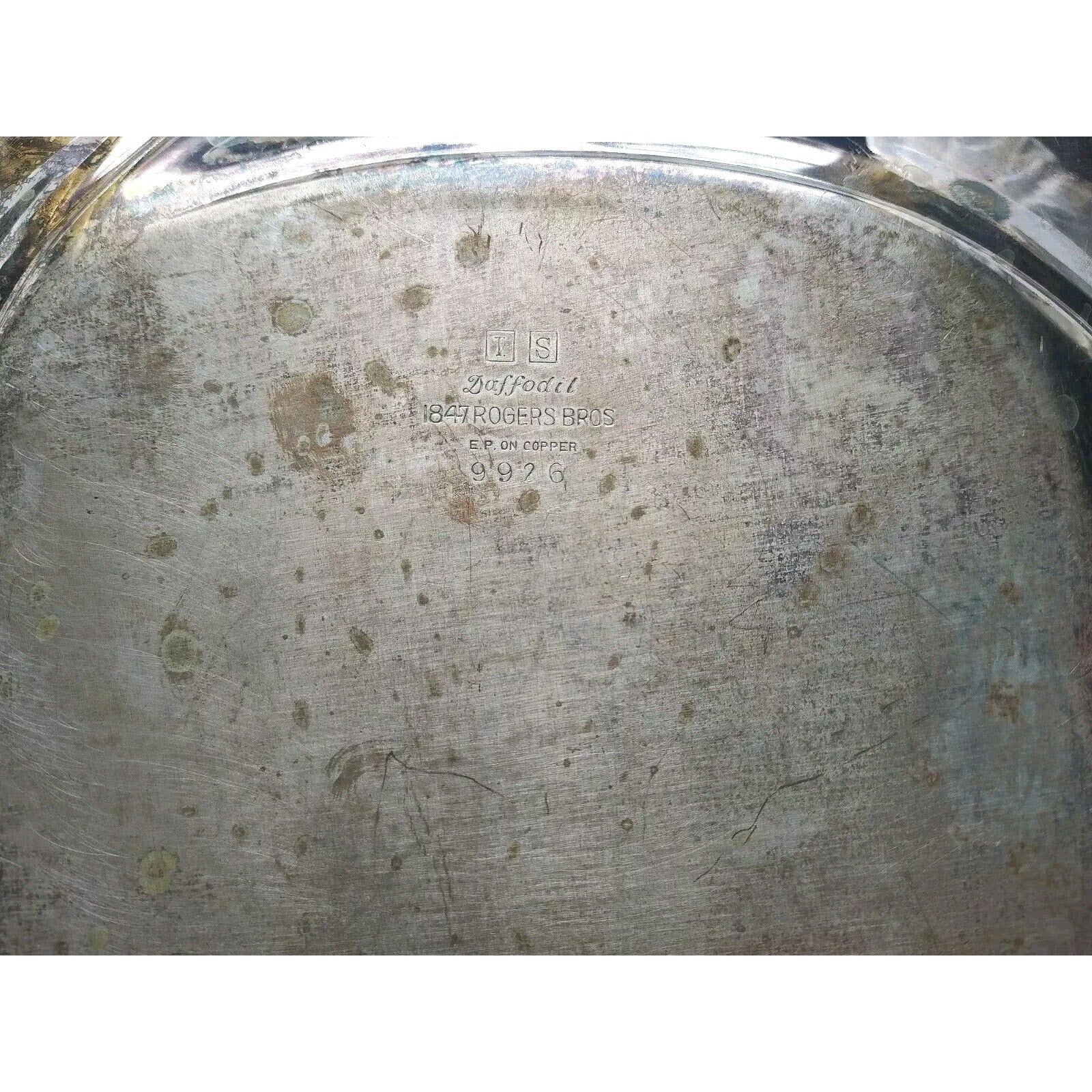 Antique Daffodil 1847 Rogers Bros Square Tray Platter E.P. Silver On Copper 9976