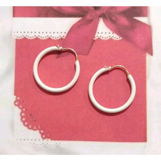 Vintage White & Gold Tone Hoop Earrings Small Lightweight