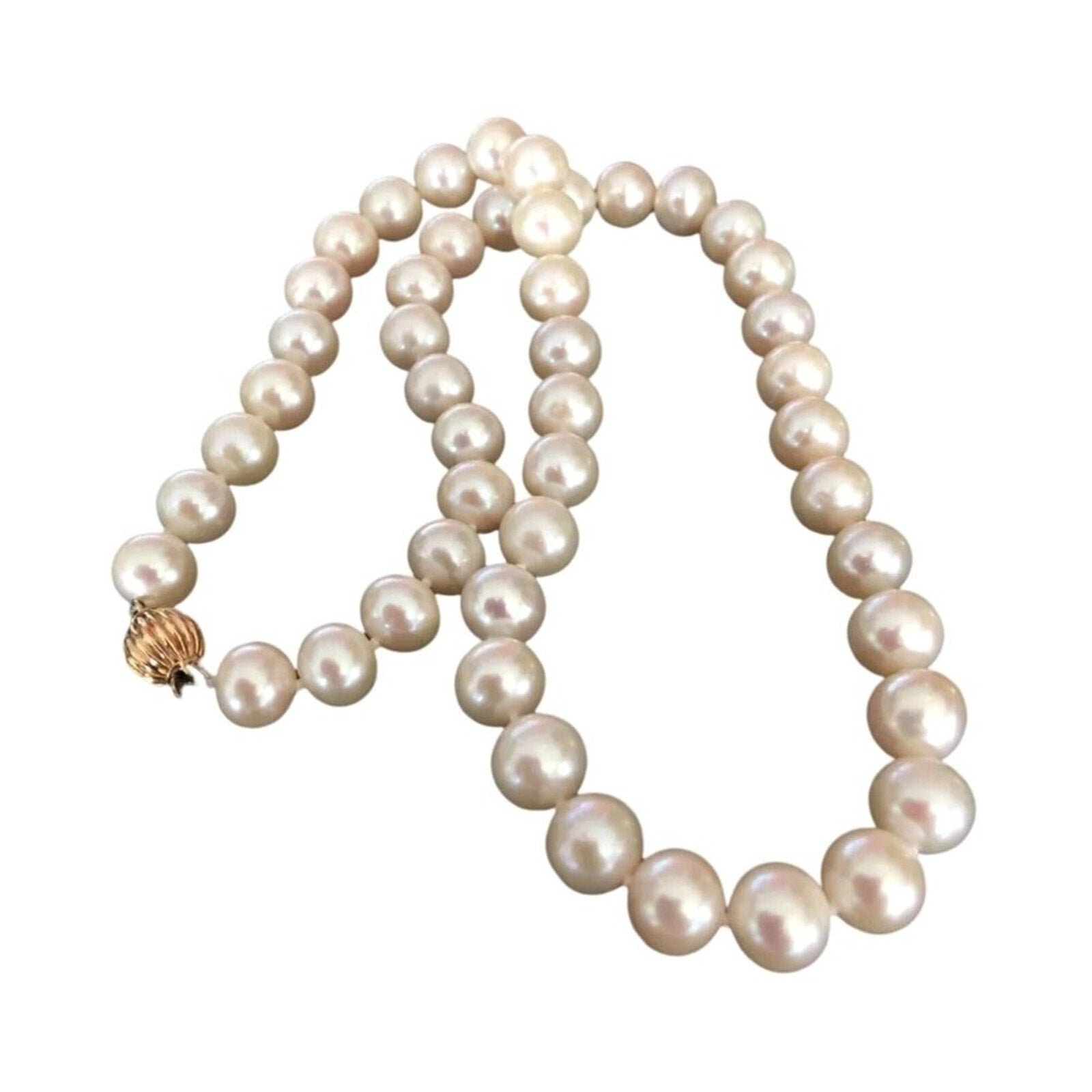 Fic Women's Necklace 9,5mm Natural Pearls Designer 14K Yellow Gold Clasp Antique