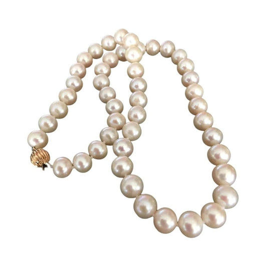 Fic Women's Necklace 9,5mm Natural Pearls Designer 14K Yellow Gold Clasp Antique