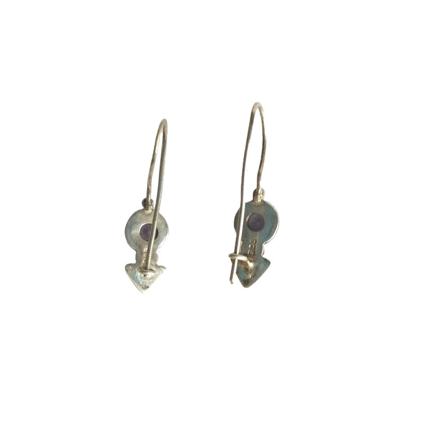 Art Deco Round Cut Amethyst & Moonstone Dangle Earrings Sterling Silver 925