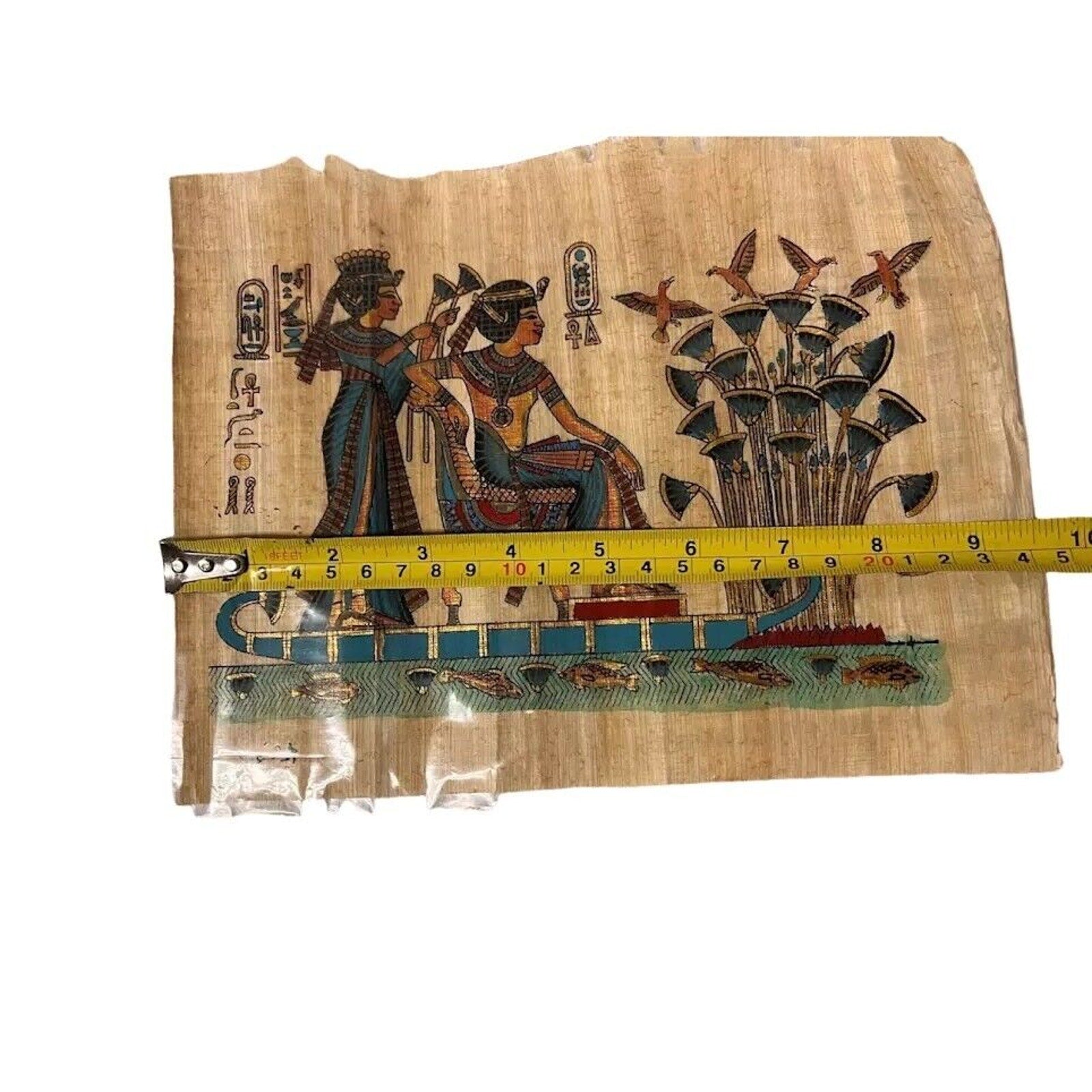 Egyptian Papyrus 2 Goddess On Nile Hand Painted Art Painting Signed