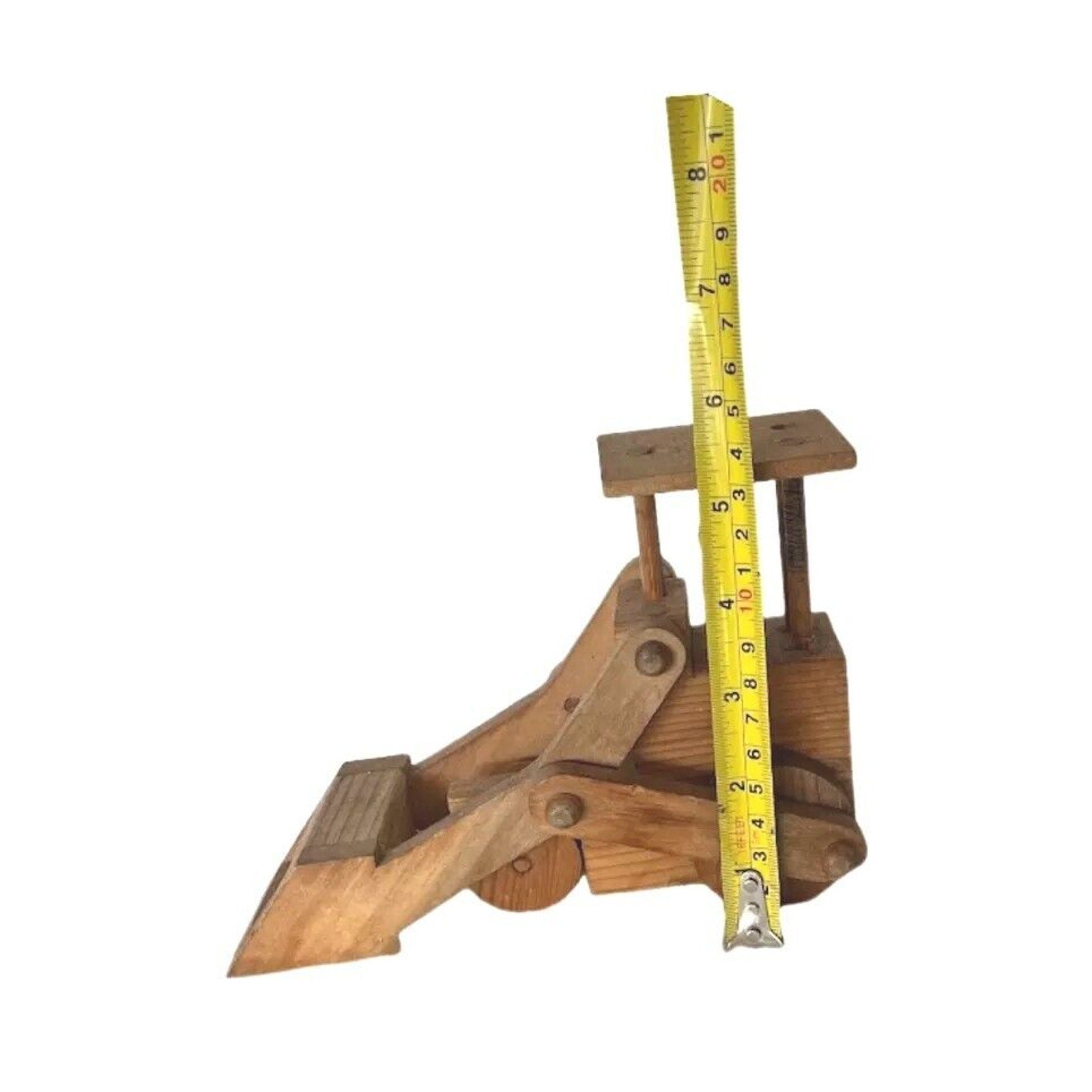 Vintage Children's Wooden Wood Toy Bulldozer With Driver And Roof