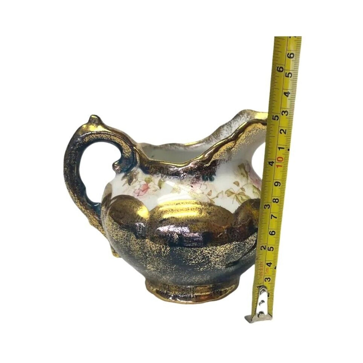 Vintage Warwick China Fine Porcelain Water Pitcher Navy Blue Gold Accents