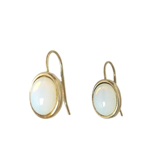 Oval Cut Moonstone Dangle Earrings Yellow Gold On Sterling Silver 925 Hook