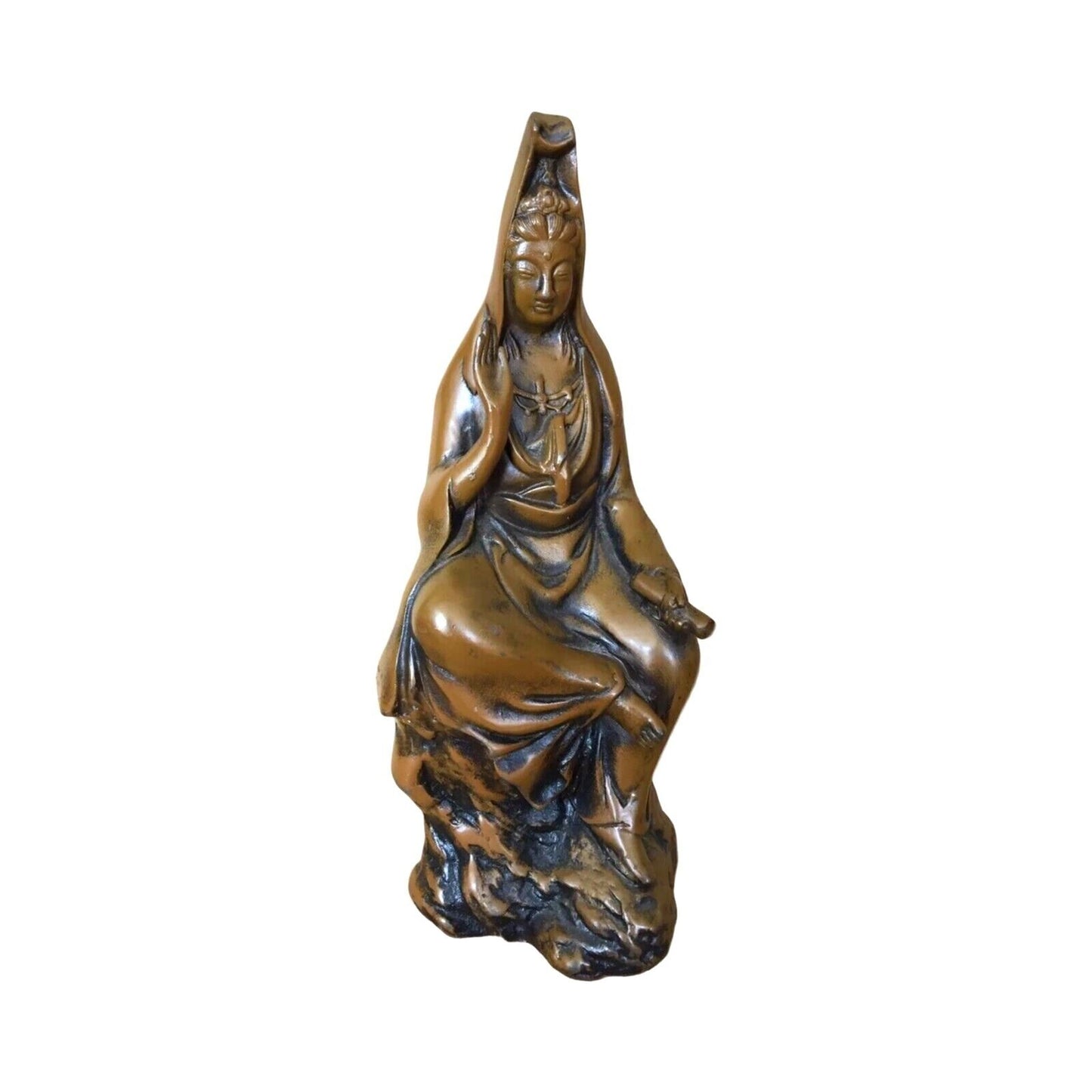 Antique Tibetan Quan Yin Female Buddha Sculpture Bodisathva Enamel On Cast Iron