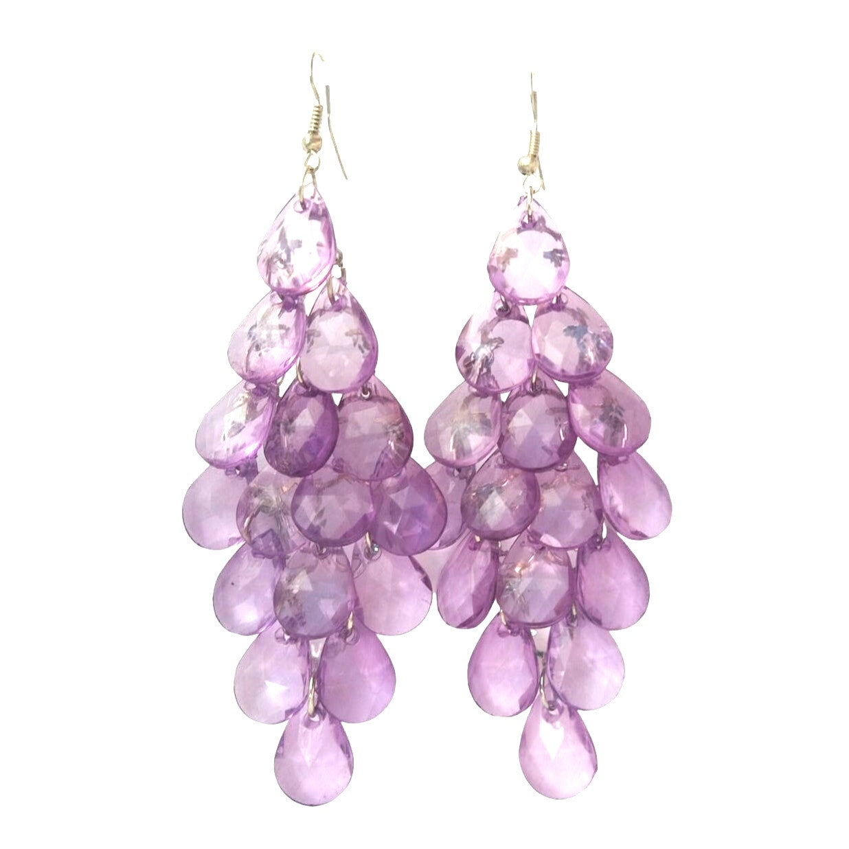 Vintage Lavender Pear Faceted Crystals Grape Chandelier Dangle Earrings Hooks