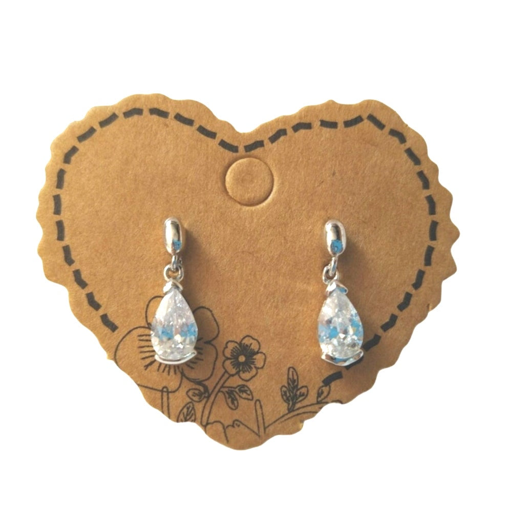 Vintage Pear Cut Cubic Zirconia Bridal Dangle Earrings Silver Plated Post