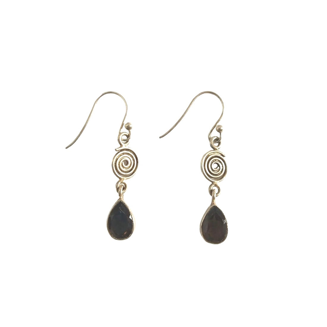 Pear Cut Faceted Smoky Quartz Teardrop Dangle Earrings Sterling Silver 925