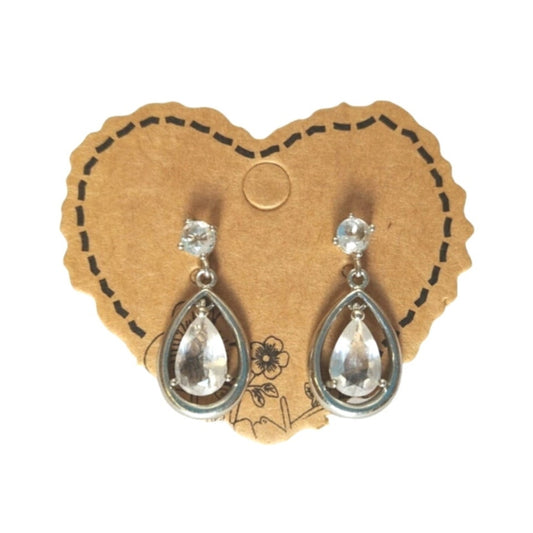 Vintage Pear & Round Cut Crystals Dangle Teardrop Earrings Silver Plated Post
