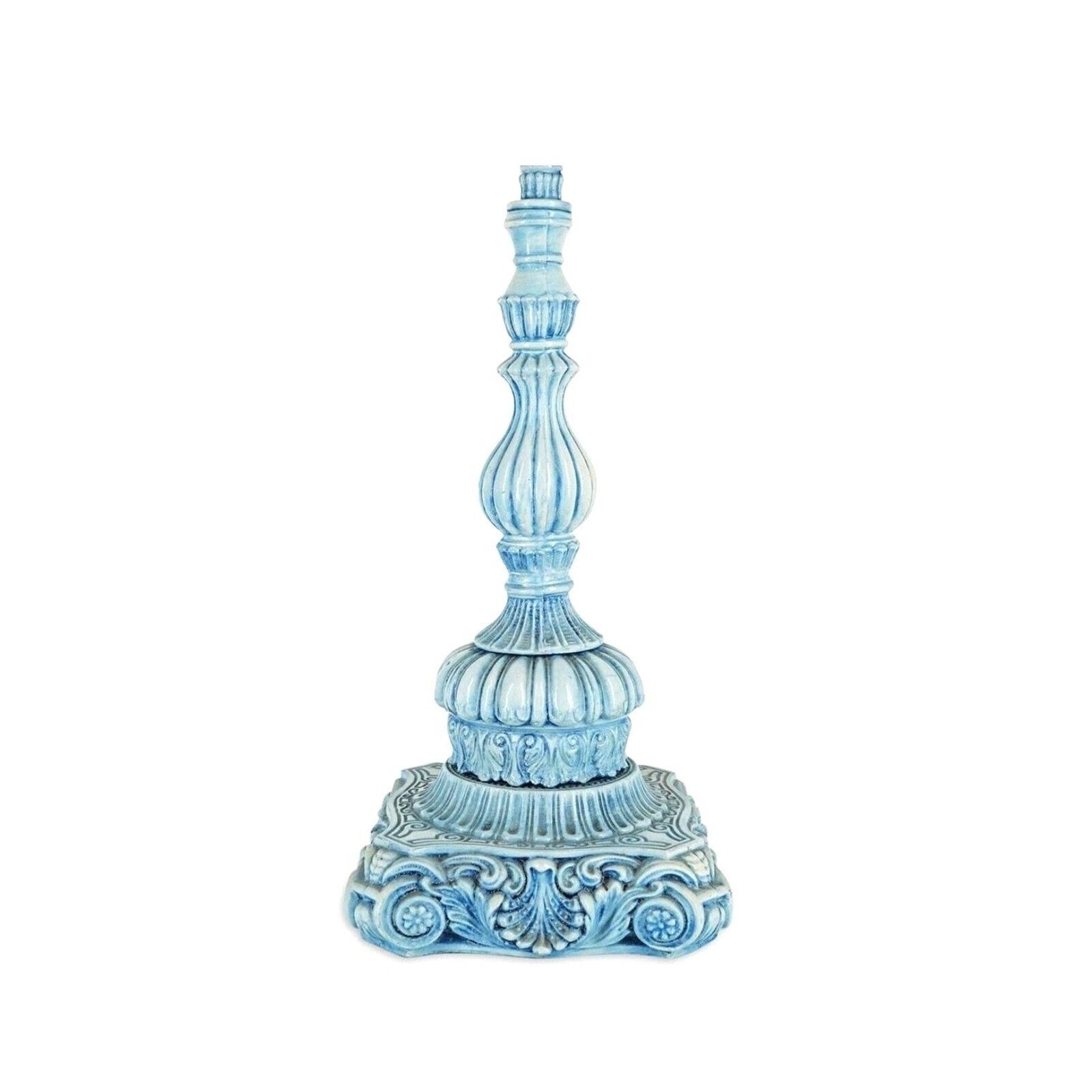 Antique Italian Pair Of Turquoise Blue Candelabra Lamp Enamel On Bronze