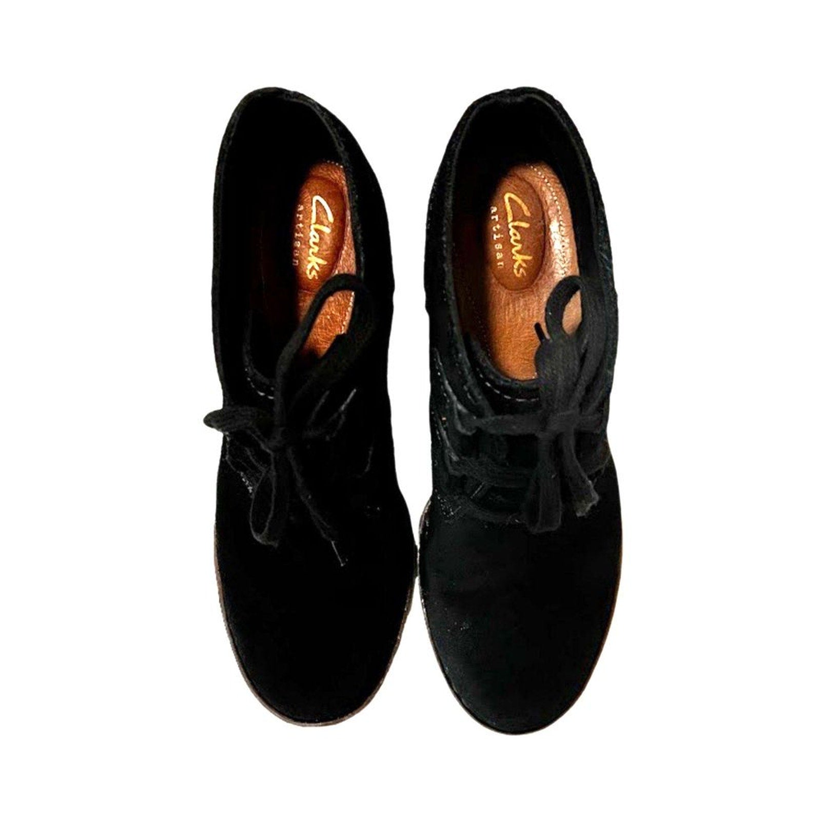 Clarks Women's Ankle Boots Genuine Leather Black 7M Low Heel Lace Up