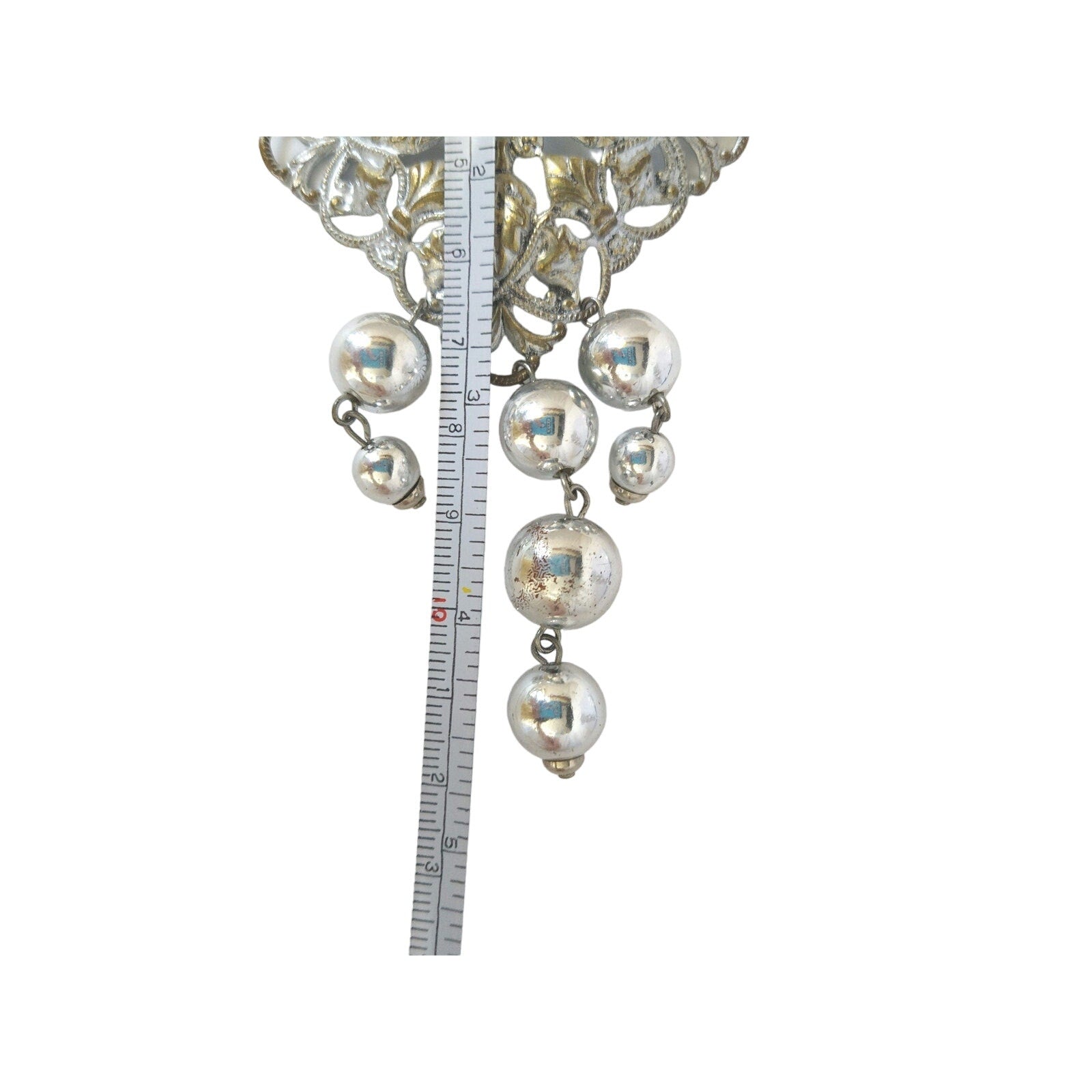 Vintage Women's Chandelier Earrings Silver Tone Clip On Geometrical